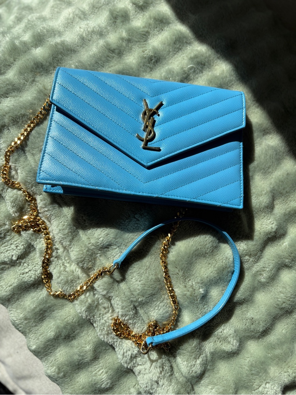 Saint Laurent Blue Quilted Leather Chain Wallet
